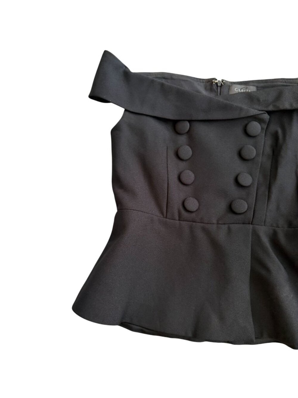 GRACIA Black Button Off the Shoulder Top Size Large - Picture 3 of 6